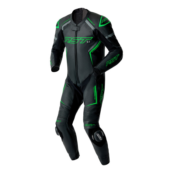 RST RST RST S1 D3O Leather Suit Black / Grey / Flo Green